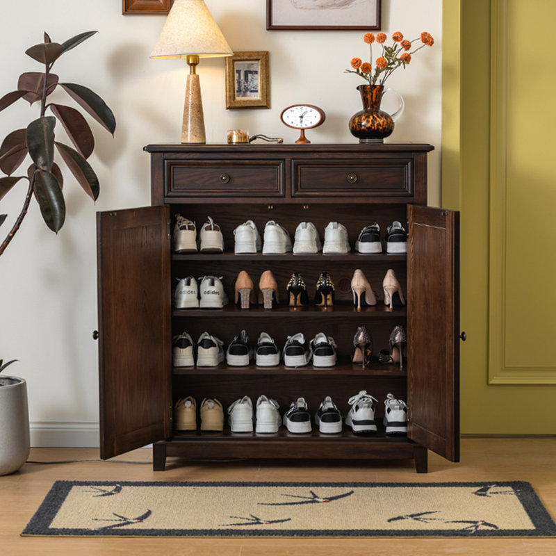Dark Walnut Solid Wood Shoe Storage Bench, 45.67" H x 39.37" W x 15.75" D