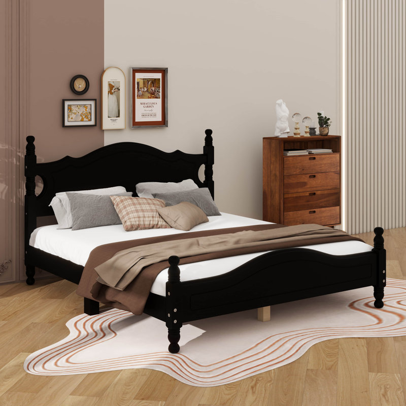 Base de lit plateforme en bois durable, Noir, Grand lit