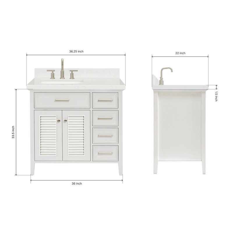 Kensington 43'' W Single Vanity, White, 36.25", White Carrara Quartz