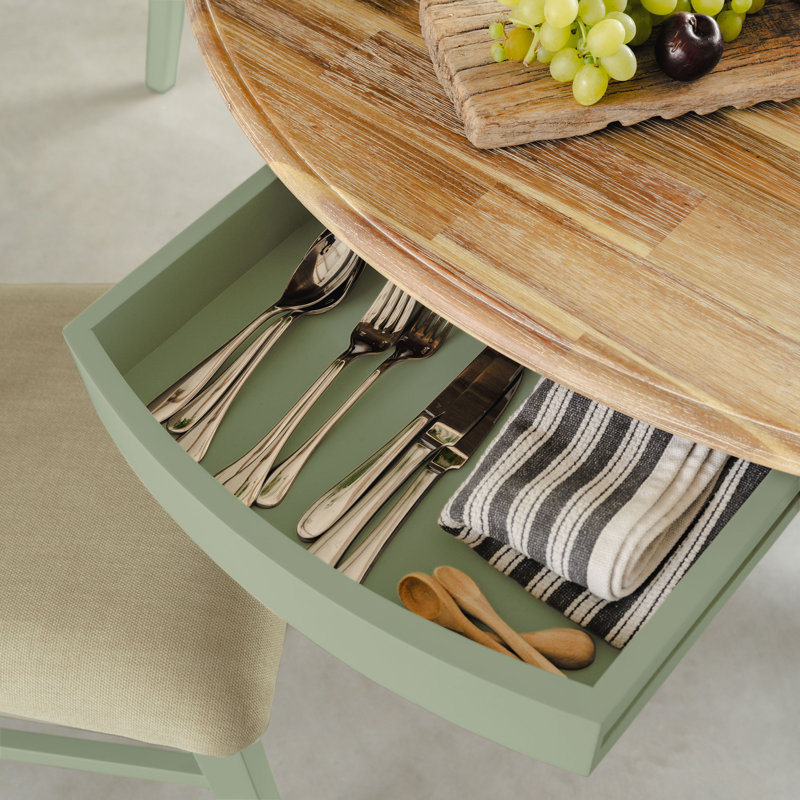 Bayou Round Solid Wood Top Dining Table, Sage Green