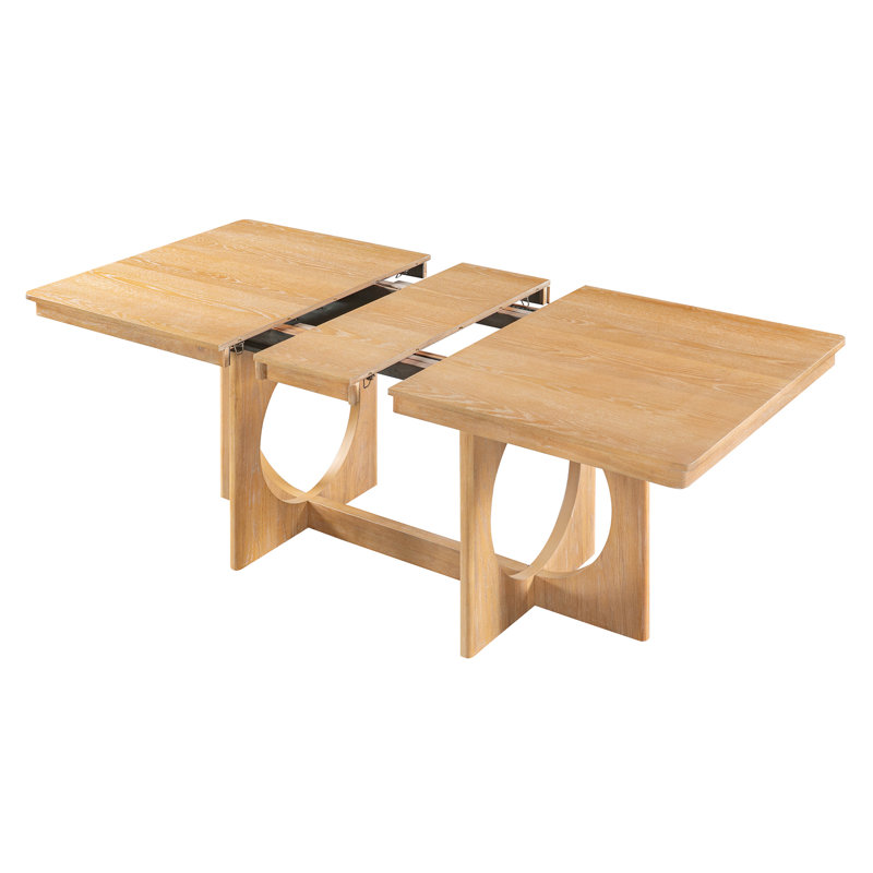 Ensemble de table de salle à manger 6 pièces en bois avec 4 chaises rembourrées, banc et rallonge amovible, Natural Wood Wash