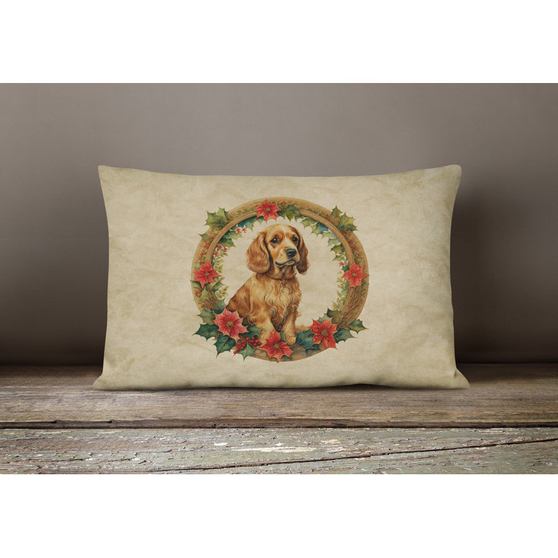Cocker Spaniel Christmas Flowers Throw Pillow, 12" x 16", Rectangular