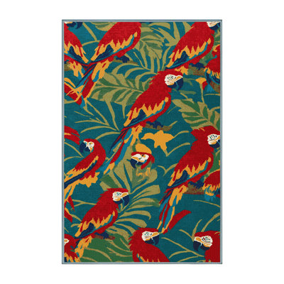 Washable Macaws Hawaiian Area Rug