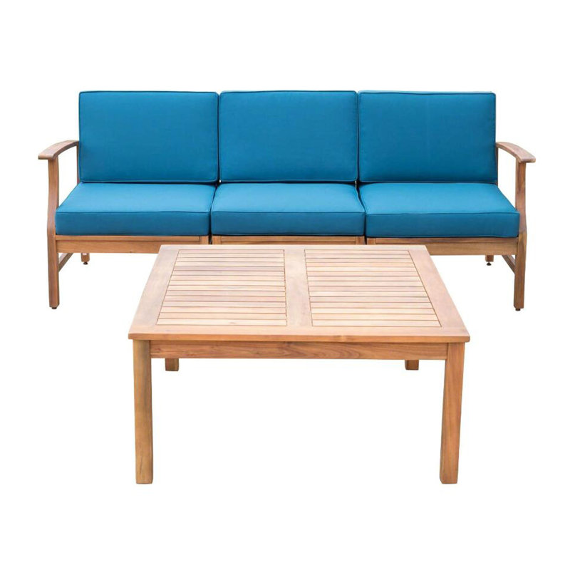 perla 3 seater sofa and table set, Blue, Wood