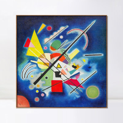 Impression sur toile encadrée, impression sur toile bleue par Wassily Kandinsky, art mural, salon, décorations de bureau à domicile (cadre en bois de couleur mince, 16 po x 16 po)
