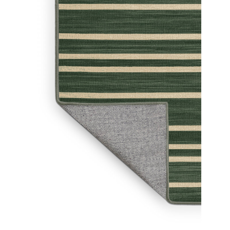 Tapis vert à rayures horizontales lavable à la machine, Carré 6 pi