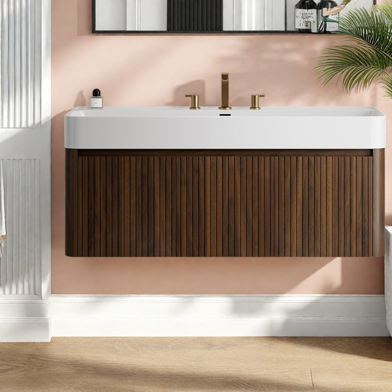 Meuble-lavabo flottant moderne en noyer 24 po Modern, 47.24