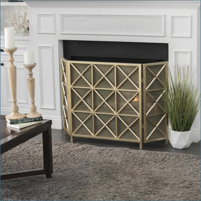 Fireplace Screen | Christopher Knight Home Margaret 3-Panel X Pattern | No Assembly | Iron | Gold