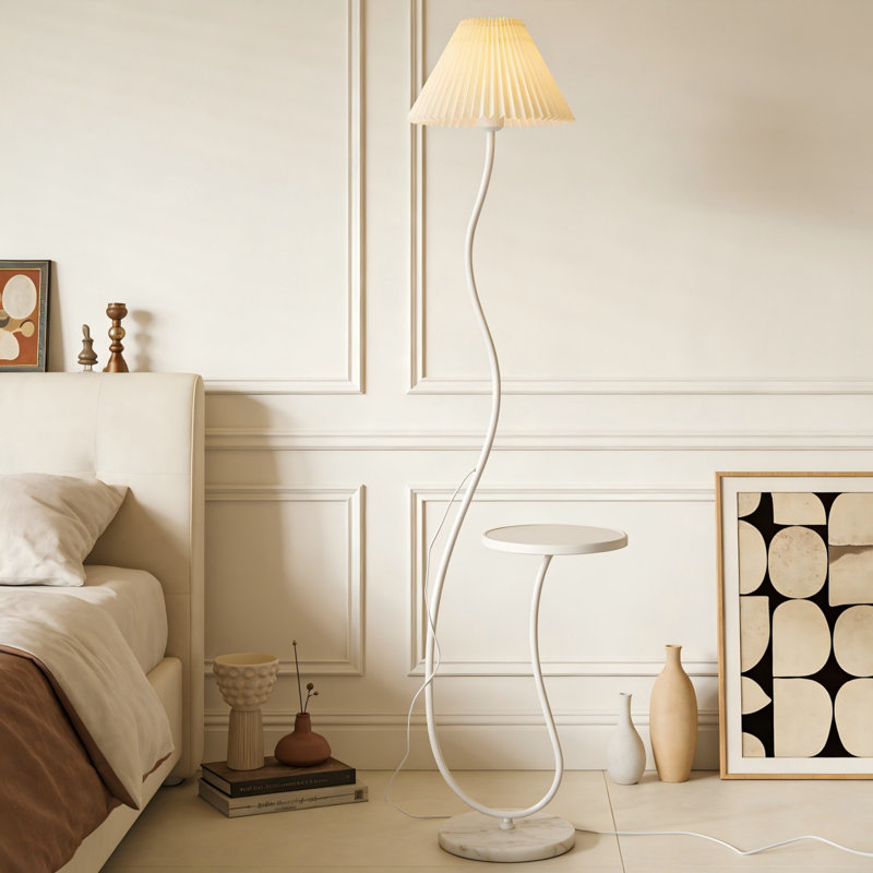 63" H Modern Cream Style Floor Lamp With Side Table (Bulb Include)