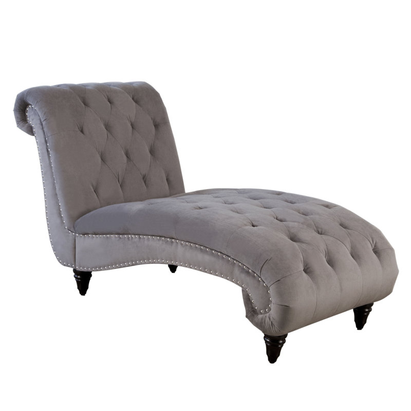 Clanton Upholstered Chaise Lounge, Grey Velvet