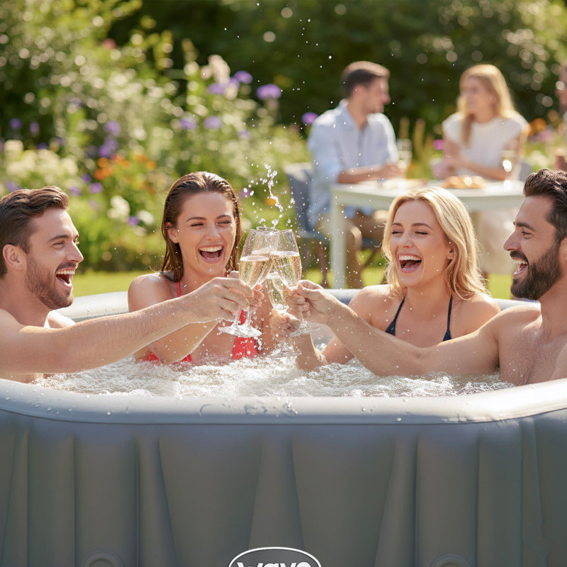 WAVE 6 Person 130 - Jet Polyvinyl Chloride (PVC) Octagon Inflatable Hot Tub, Grey