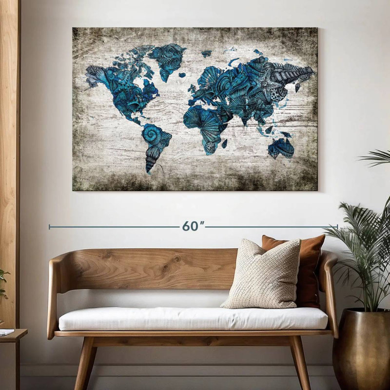 Aliaz Rustic Nautical World Map, 34" H x 51" W