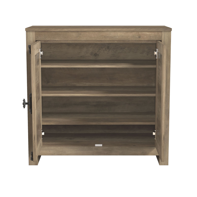  Malyha Farmhouse Louvered 2 Door Shoe Cabinet, Knotty Oak