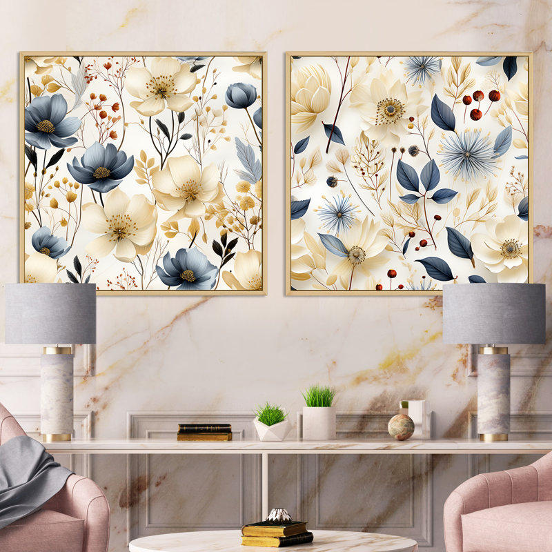 Swanscombe - Floral & Botanicals Square Collage Set Of 2, Brown Floater Framed, 36" H x 73" W