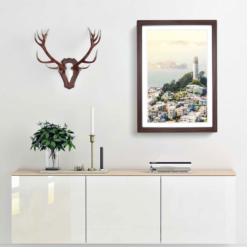View of Alcatraz in San Francisco - Picture Frame Graphic Art Print, Walnut, 76cm H x 50cm W x 2cm D
