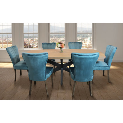 Ensemble de table de salle à manger 7 pièces Logan avec chaises d'appoint Cleo Teal