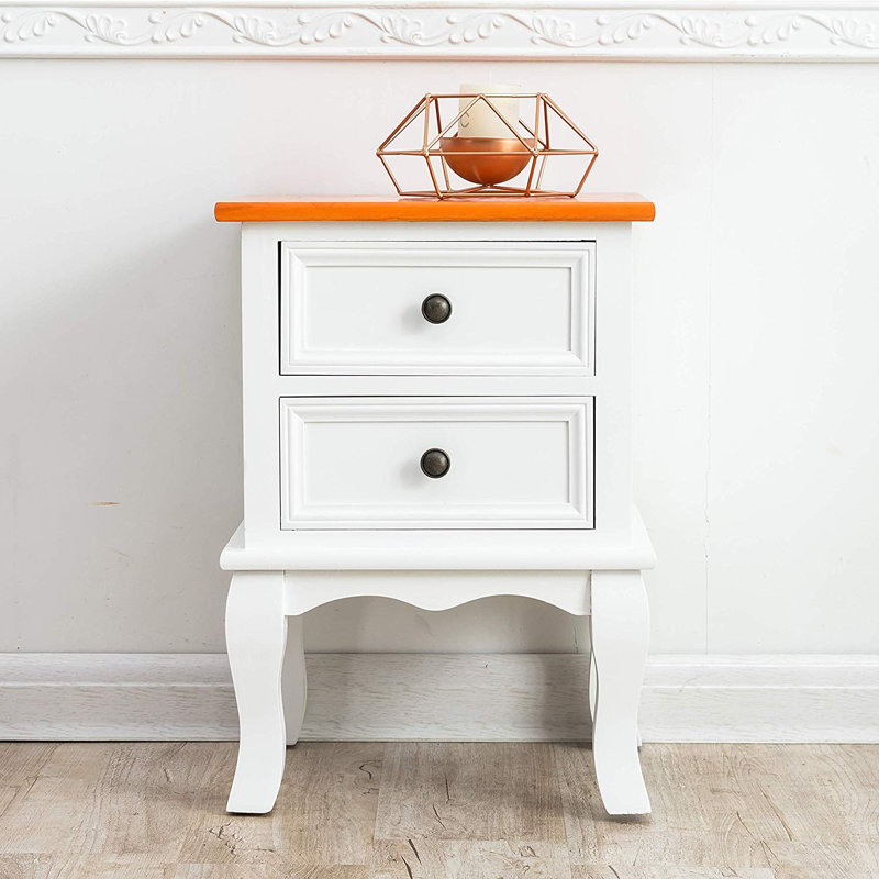 Stephon 35cm W Manufactured Wood Bedside Table, White/Natural