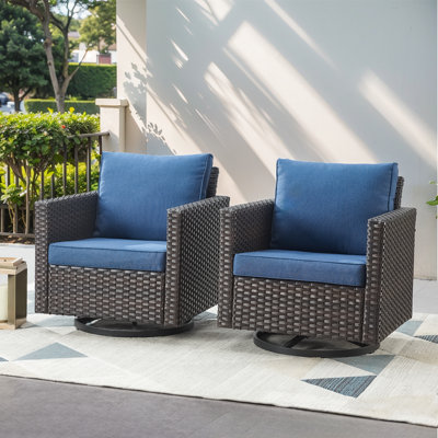 Outdoor Brooksie Swivel Gliding Wicker Chair with Cushions by Wade Logan