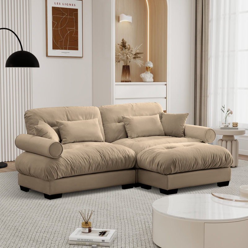 Canapé surdimensionné rembourré avec repose-pieds, Velours brun clair