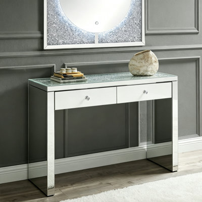 Console en verre concassé de 47 pouces avec miroir et deux tiroirs