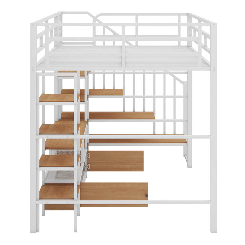 Farmersburg Full Size Metal Loft Bed With Low Storage Table, White
