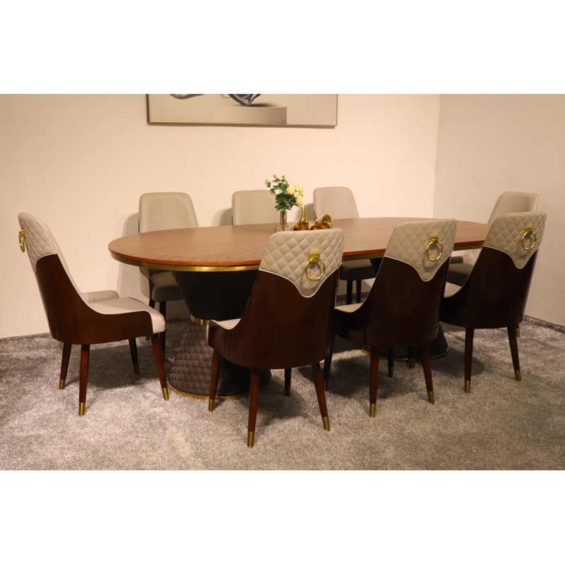 9 Pieces Vogue Lux Rectangular Dining Set, Gray
