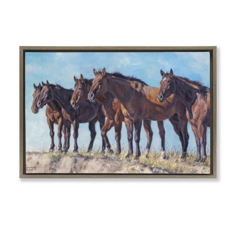 «Horse Herd Over donnanting Desert», toile flottante encadrée par David Graham, Brun, H 17 po x l 25 po