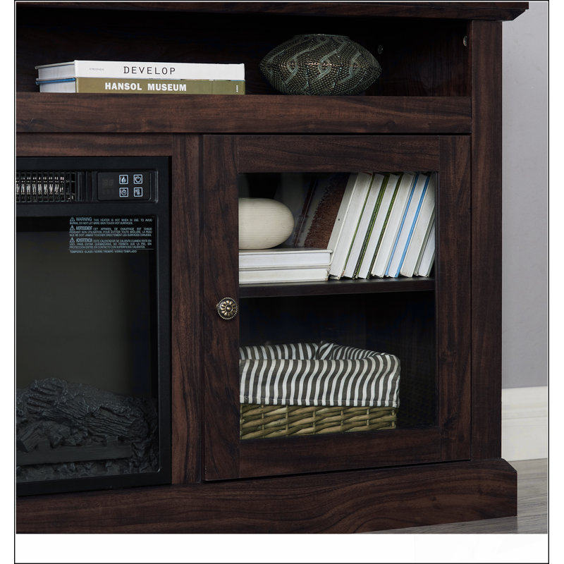 TV Media Stand Entertainment Console with 18" Fireplace Insert for TV Up to 65", Brown