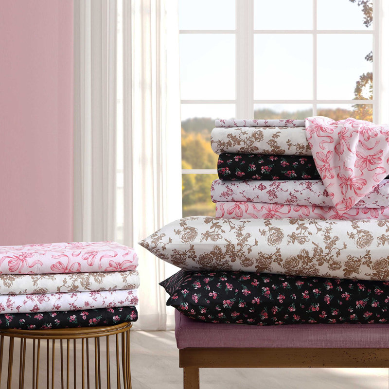 Betsey Johnson Printed Novelty Sheet Sets, Twin Sheet Set with 1 Standard Pillowcase, Floral Toile Pink