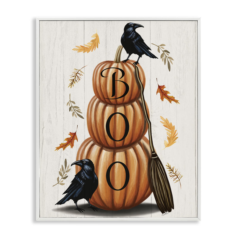 Boo Crows & Pumpkins, giclée encadrée, conception par Elizabeth Tyndall, H 14 po x l 11 po