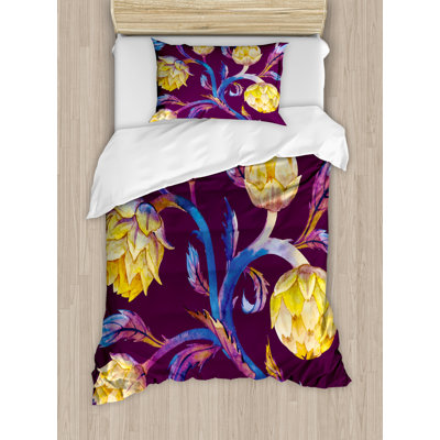 Ambesonne Artichoke Duvet Cover Set, Vibrant Colored Vegan, Twin, Dark Blue Yellow -  nev_38909_twin