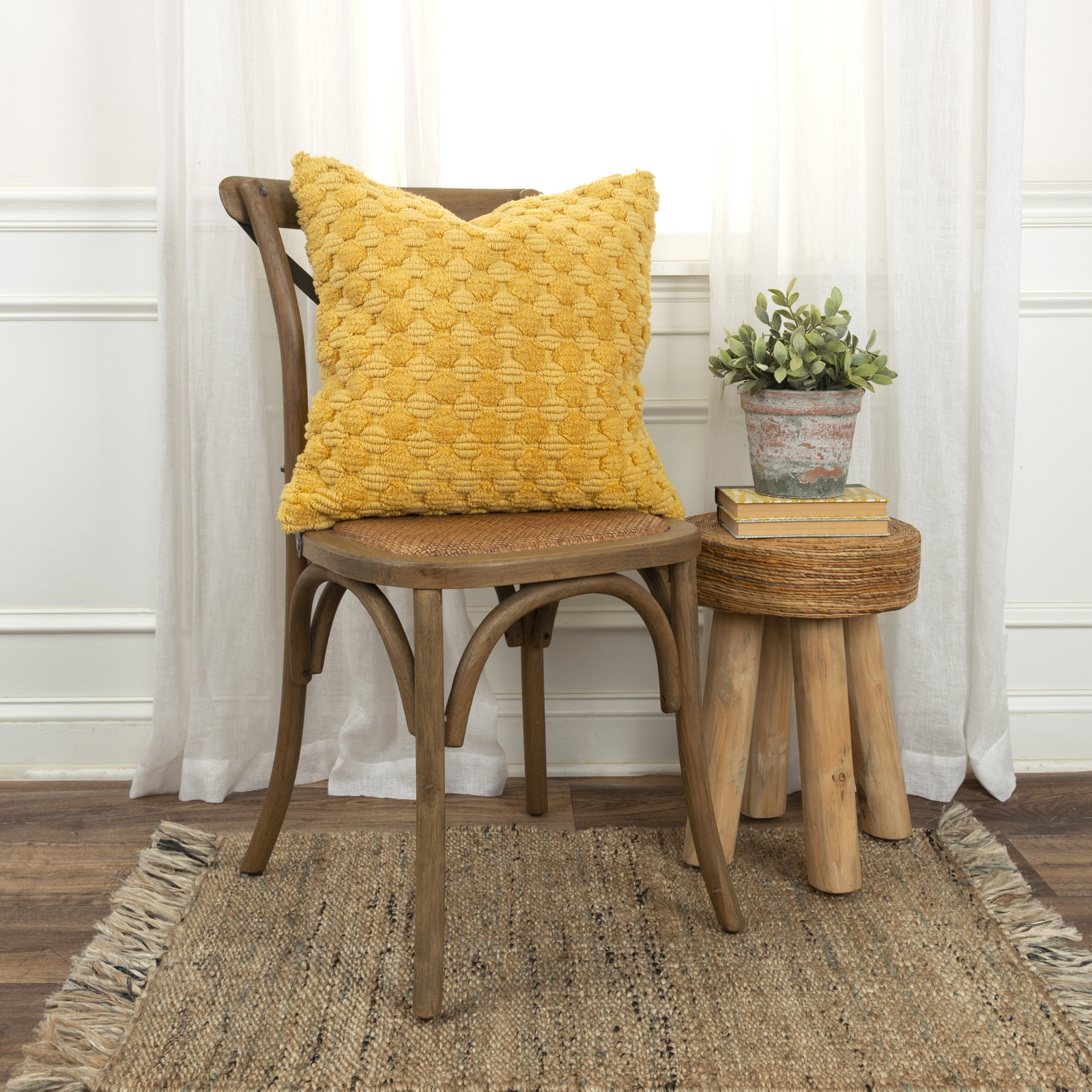 Roya Cotton Throw Pillow, Yellow