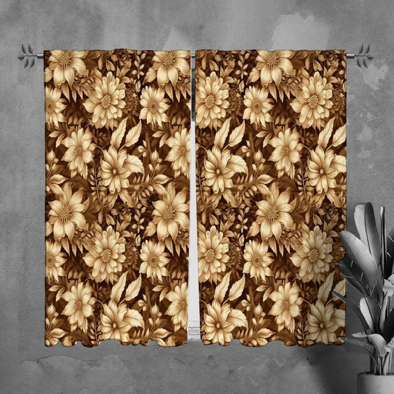 Rideaux à motif floral et rideaux botaniques bruns, L 20 po x L 82 po