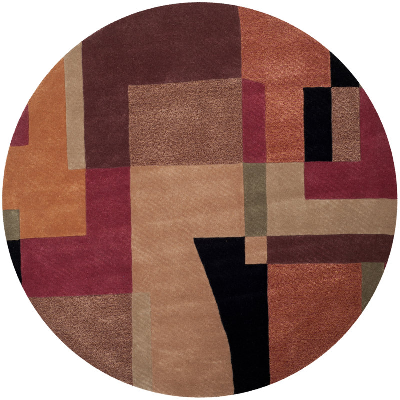 Charbonneau Drive Hand Tufted Wool Geometric Rug, Round 4'
