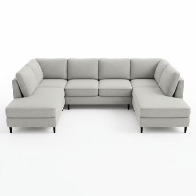 Modular Sectional Sofa, Convertible U-Shaped/L-Shaped Couch With Double Chaise, 8-Seater Oversized Linen Fabric Sofa For Living Room, Home Theater, Light Gray