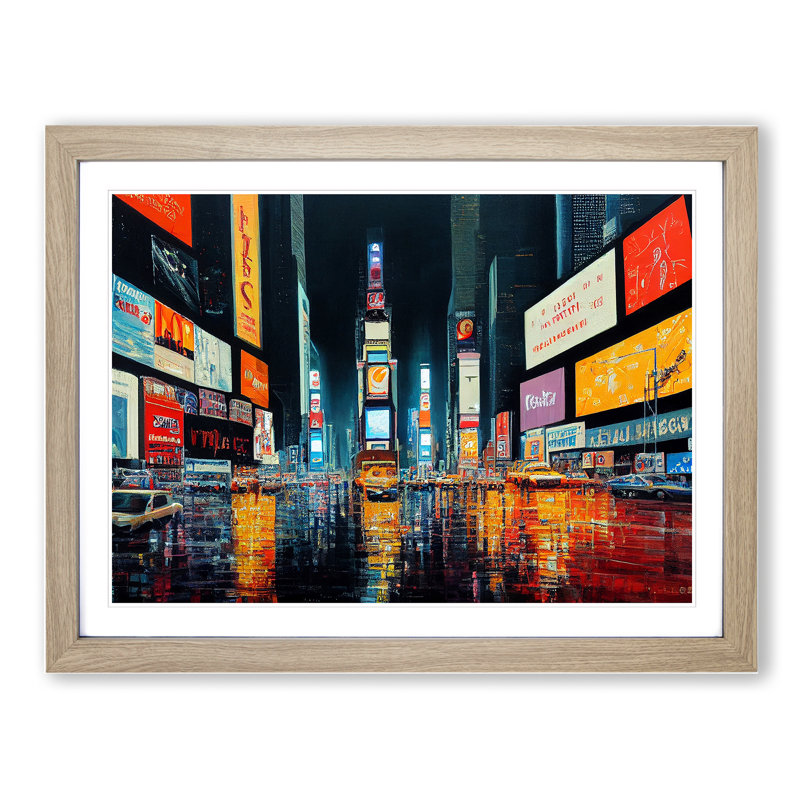 Times Square Art Painting Vol.6 - Single Picture Frame Painting, 46cm H x 64cm W x 2cm D, Oak Framed