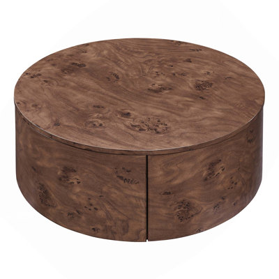 Burl Wood Rotating Coffee Table with 2 Drawers  360° Rotating Top