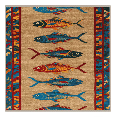 Washable Fish Border Hawaiian Area Rug