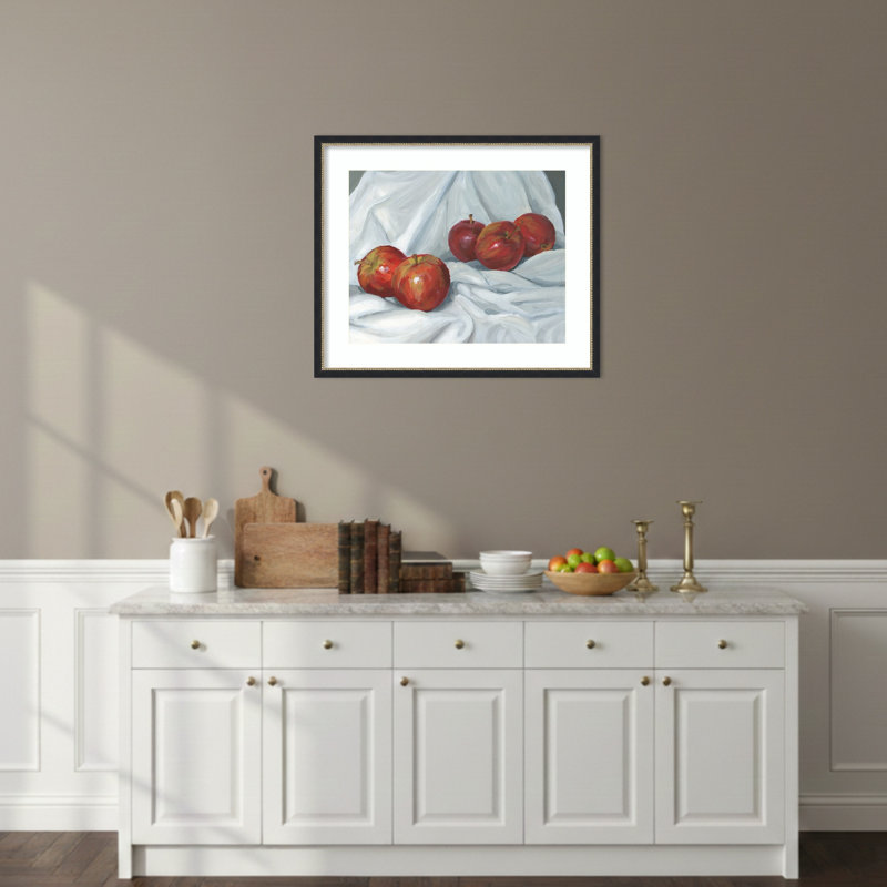«Red Apples» par Carrie Arnold, reproduction d'art encadrée sur bois, Blanc