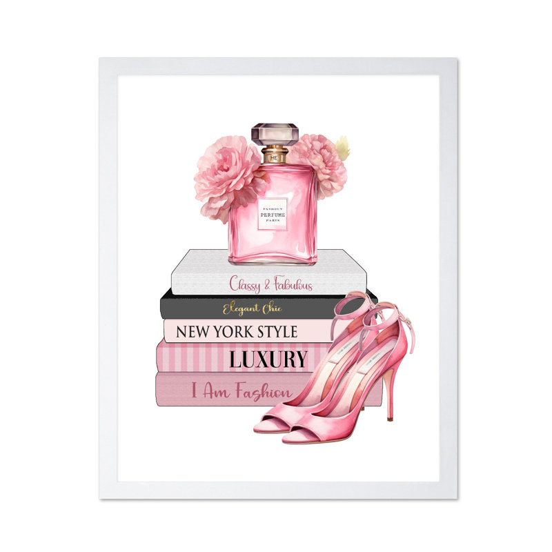 Pink Perfume and Heels, Poster, White Framed, 11"H x 14"W