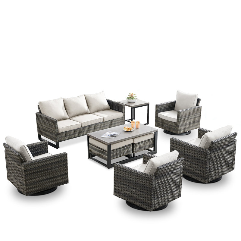 Nazime Wicker 7 - Person Patio Conversation Set with Cushions, Beige