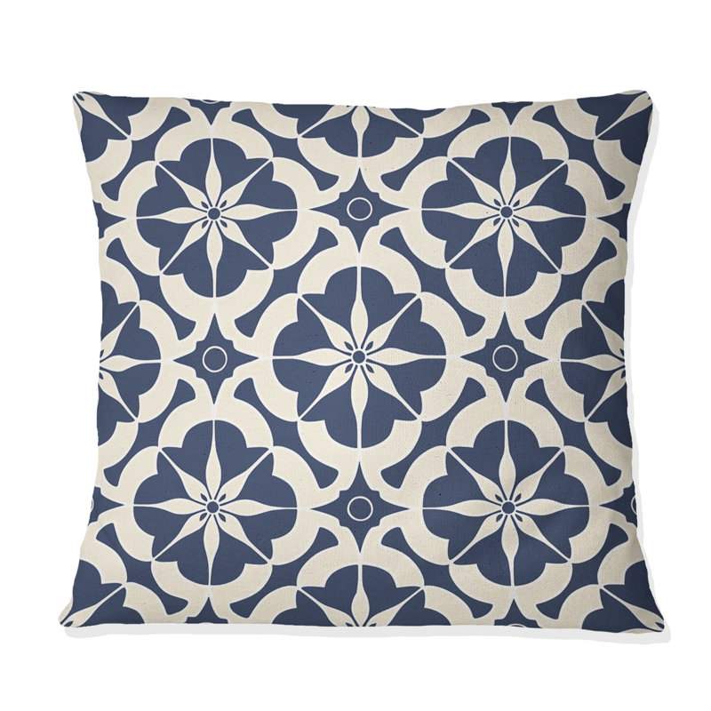 «Blue» Traditional Flower Mosaic Beauty II - Coussin décoratif traditionnel, H 16 po x l 16 po