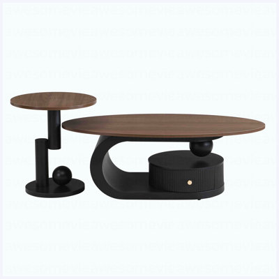 Luxury Nesting Coffee Table Set Of 2,  Tables With Storage For Living Room, Oval And Round Table Set, Black Center Table, Cocktail Table, Side Table,  Large 47.24'', Small 19.69''