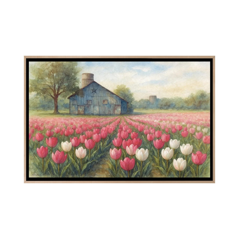 Springtime Tulips, 45.72 cm H x 66.04 cm W x 4.445 cm D, Natural Wood