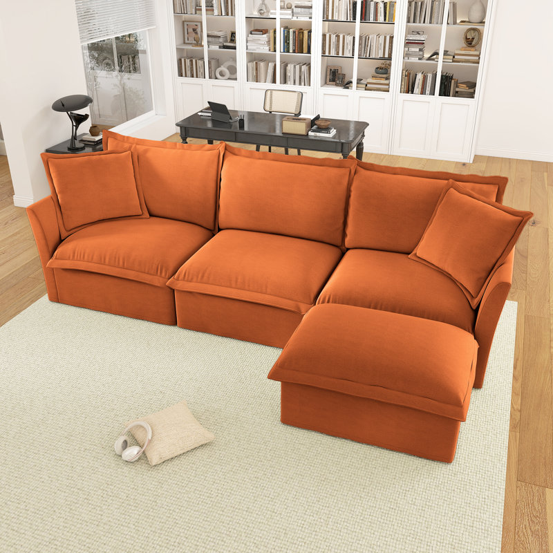 Grand canapé moderne et confortable, Chenille orange