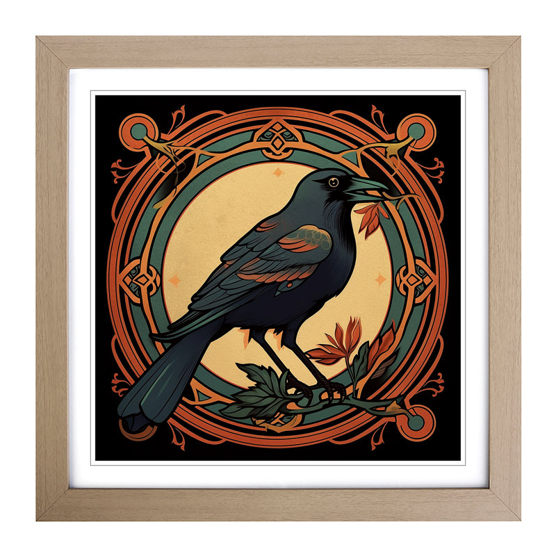 Crow Art Nouveau - Framed Print, Oak