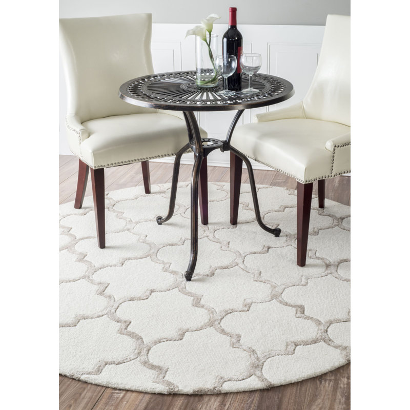 Loyers Geometric Wool Hand Woven Area Rug, Round 183cm
