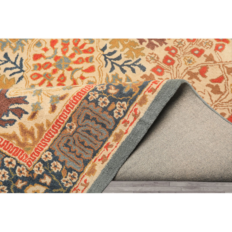 Tapis oriental beige en laine touffeté à la main KPSI Arts and Craft, Rectangle 7 pi 9 po x 9 pi 9 po