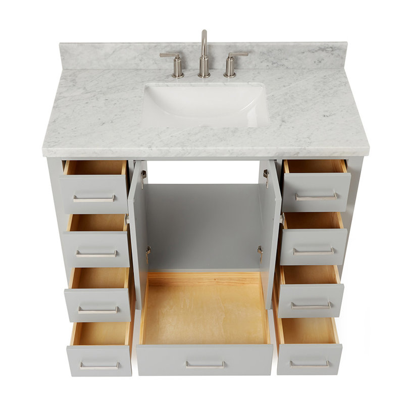 Ensemble de meuble-lavabo simple 43 po Cambridge, Forme rectangulaire, Gris / Nickel brossé
