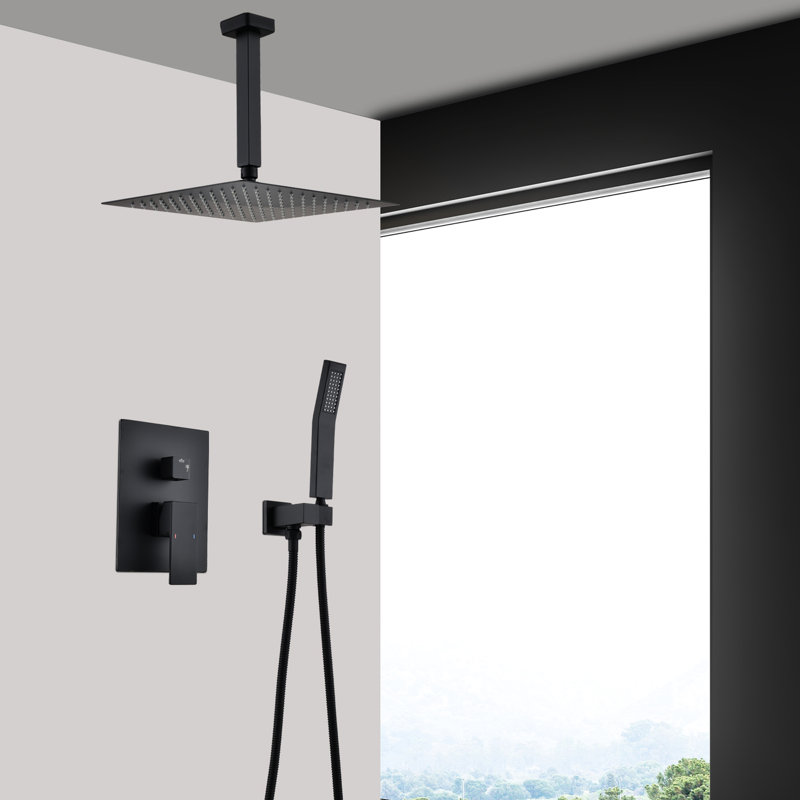 Matte Black Ceiling Shower In 10" & Handheld - Brass, Simulates Natural Rainfall Experience, Self-Cleaning Nozzle, Conforms To American Standard Pipe Connections Mounted System Look Head Handheld,